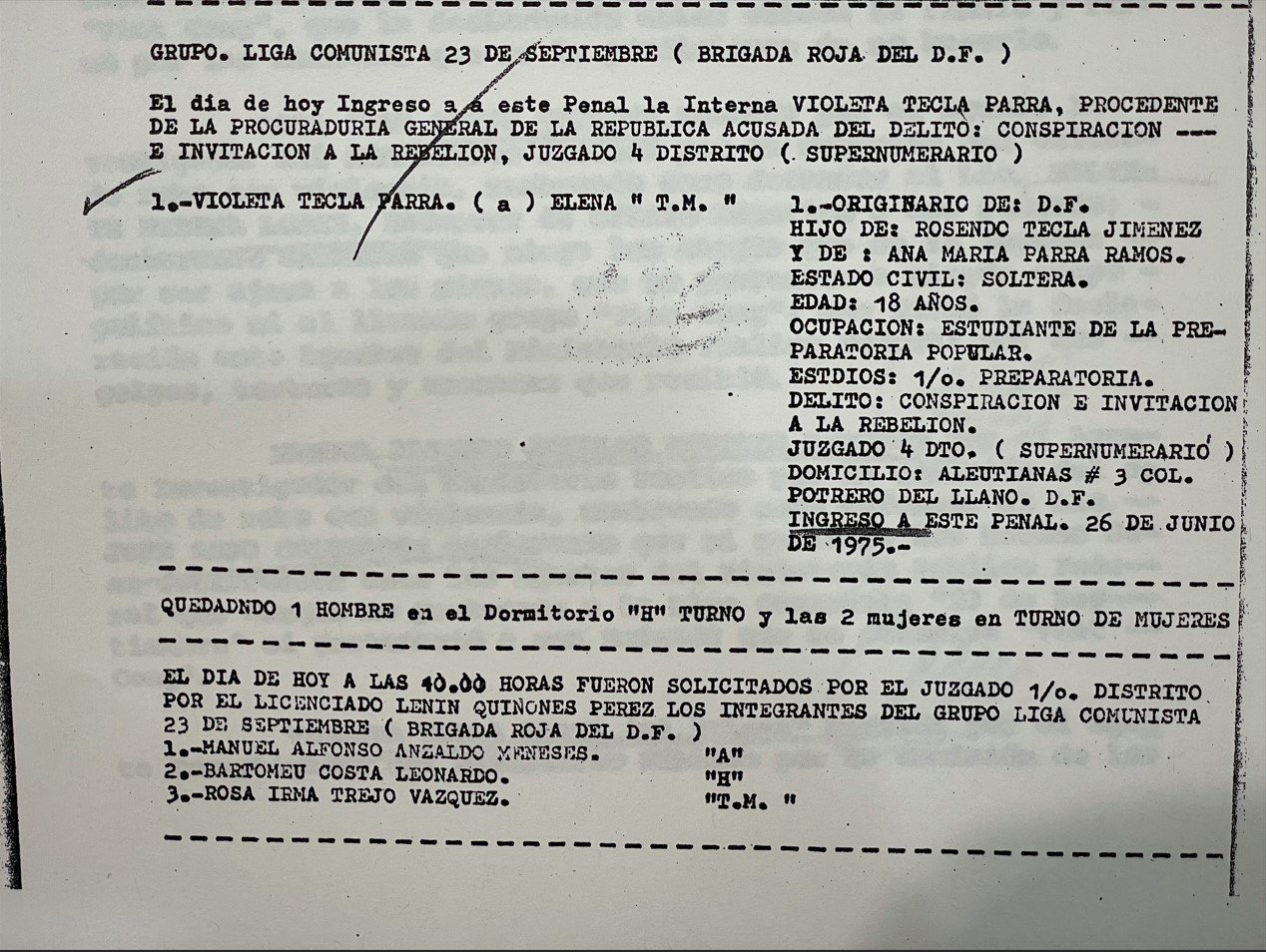 María Violeta Tecla Parra, detenida por la Brigada Blanca el 4 de abril de 1978